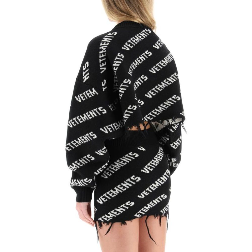 Vetements Cropped Monogram Sweater With Ripped Hem - Picture 3 of 4